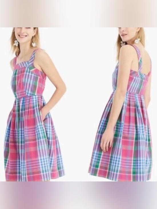 J. Crew Dresses & Skirts - J. Crew cotton poplin apron dress in Magenta Plaid size 00